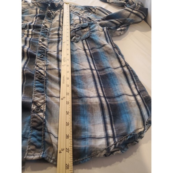 CJ Black Men's Size Large Button Up Plaid Shirt‎ Blue Gray Long Sleeve Slim Fit - Picture 14 of 15